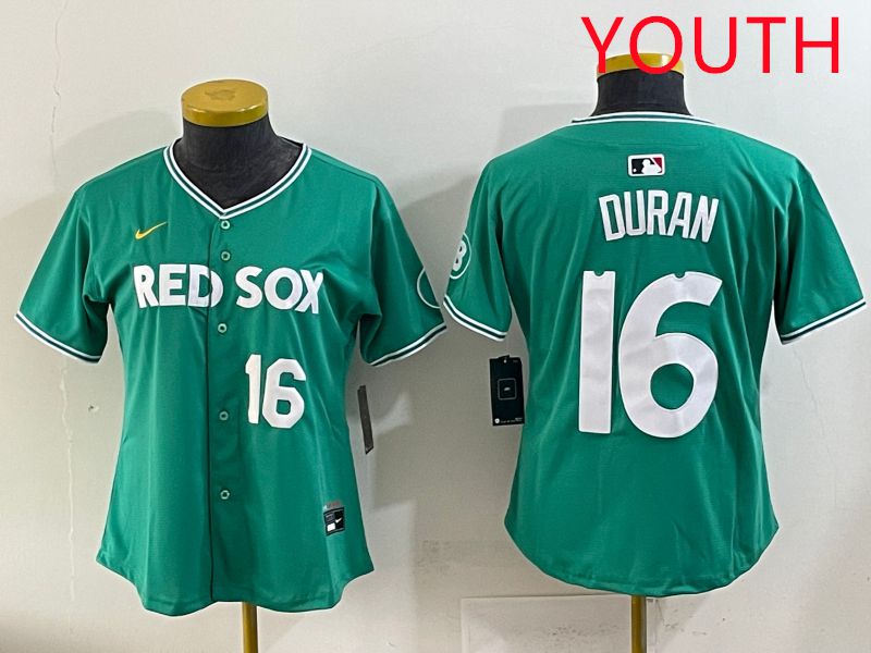 Youth 2025 Boston Red Sox 16 Duran Dark Green Joint Name Nike MLB Jersey style 1